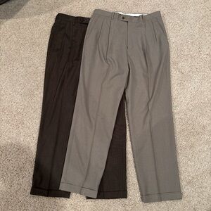 Bundle of 2 Alan Flusser Men's Straight Leg Dress Pants Brown Size 34x32 & 33x32